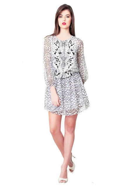 floral Dress tonal white and black hand embroidery