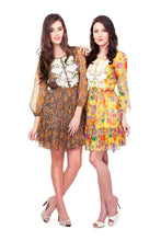 Load image into Gallery viewer, floral Dress in splashy yellow silk chiffon 