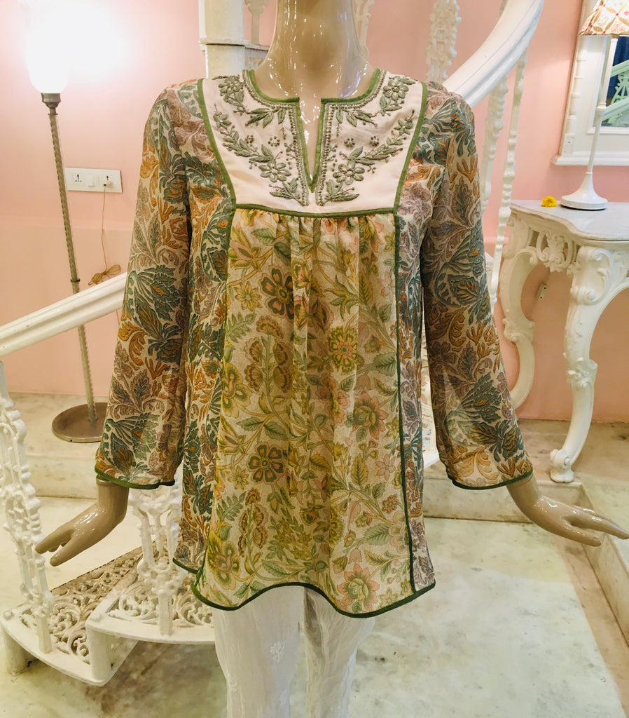 patchwork silk chiffon blouse