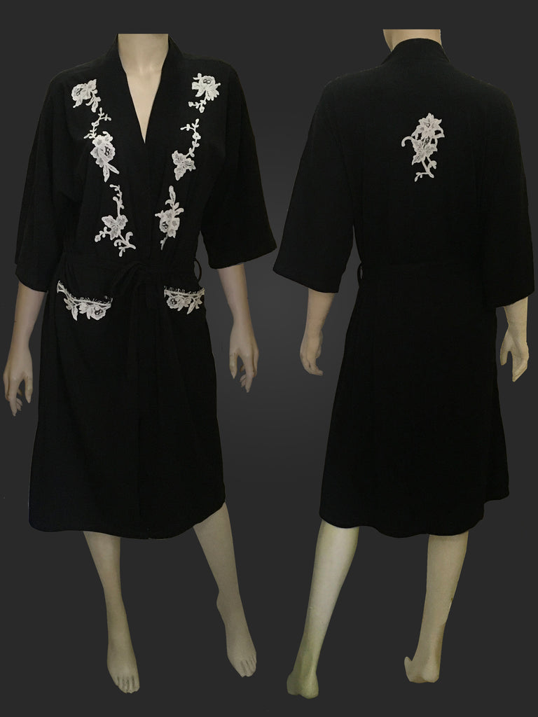 French lace cotton jersey robe with belt 