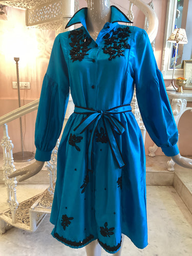 Cascadia silk hand beaded dress