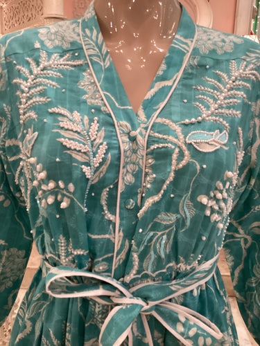 Mercer street silk cotton hand embroidered with pearls dress