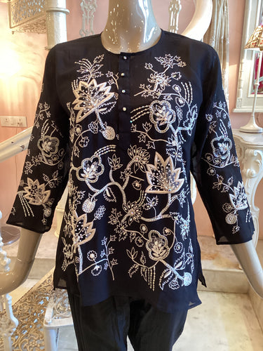 Holiday hand embroidered silk chiffon tunic