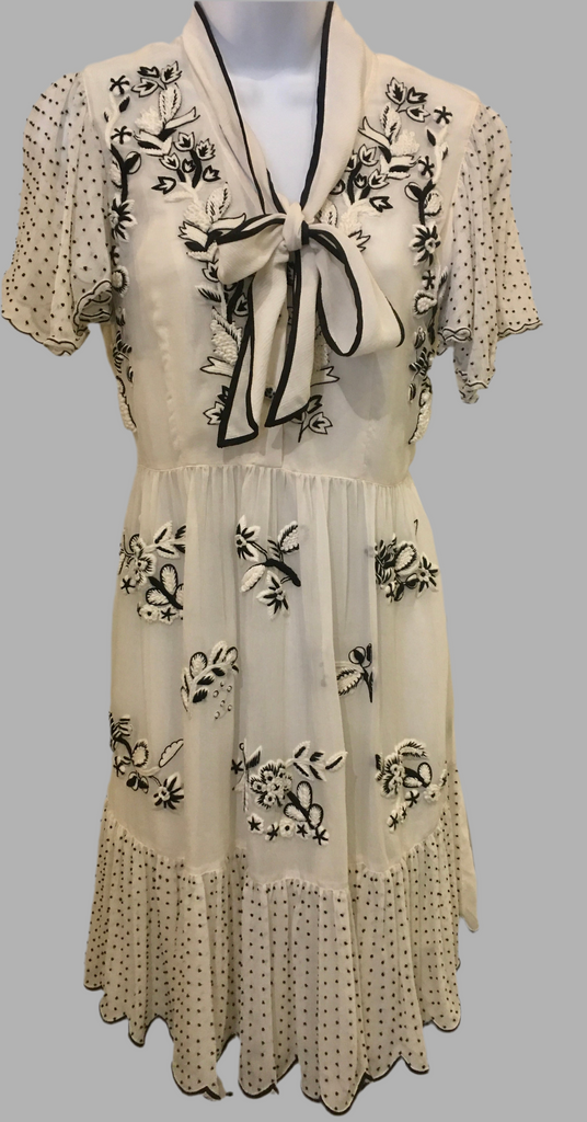 Nabakov hand embroidered silk chiffon white dress
