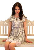 Leaves of Grass, New York Candytuft Liberty print dress with French lace