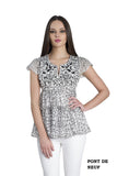 Leaves of Grass, New York Biarritz silk chiffon top with black and white French lace