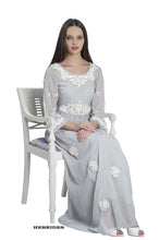 Load image into Gallery viewer, dove grey silk chiffon floral dress