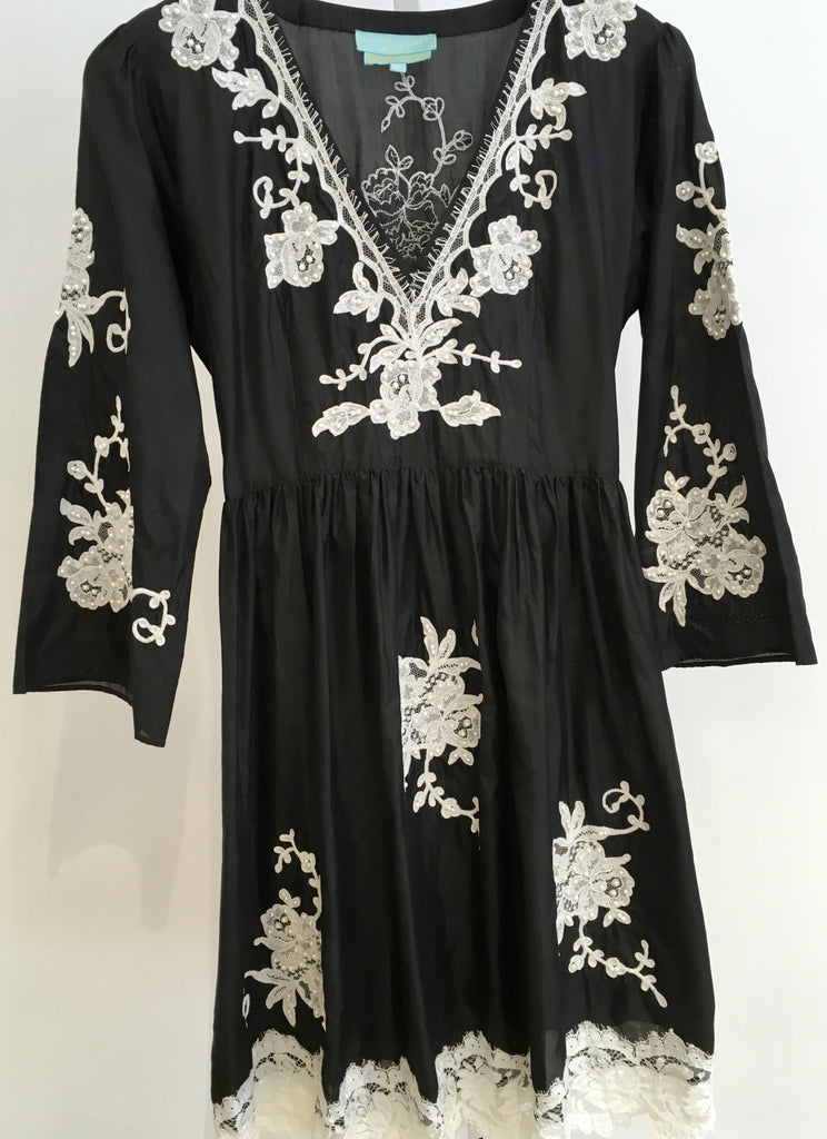 Prunella silk dress with French lace-can be ordered below the knee as a midi dress