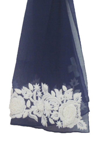 Navy chiffon floral scarf