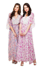 Load image into Gallery viewer, Pink and white silk chiffon floral breezy kaftan