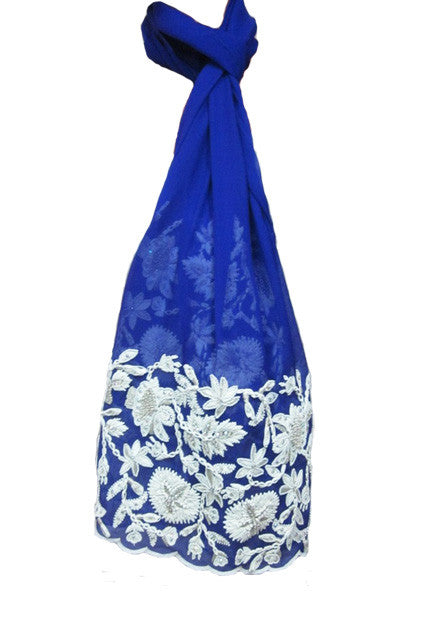 blue chiffon floral  scarf 