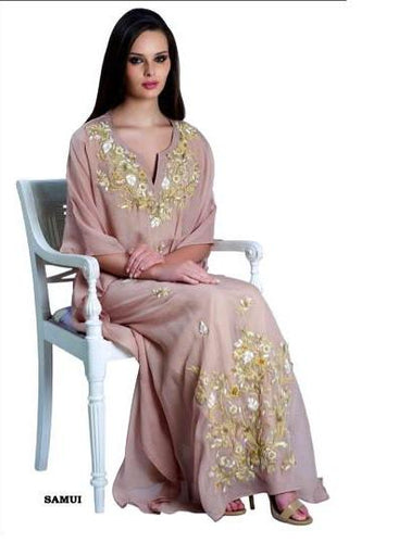 beige chiffon floral kaftan 