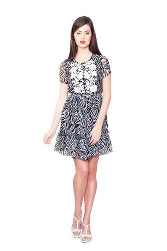 Zebra print silk chiffon floral dres