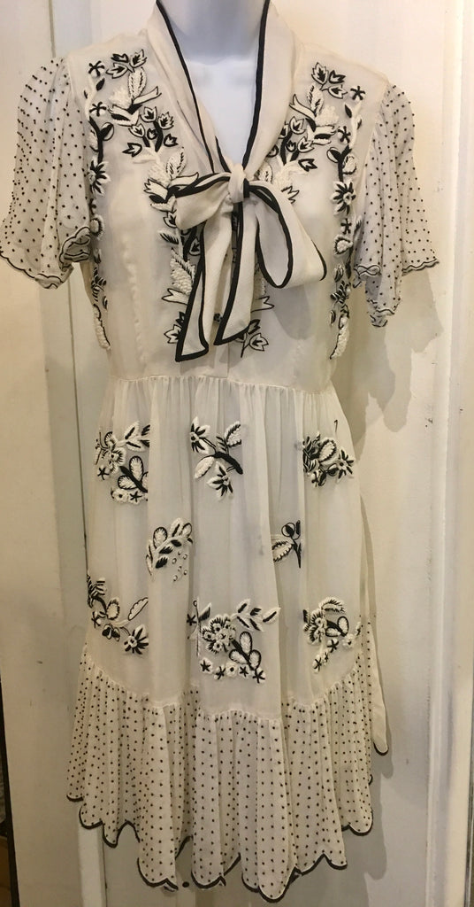 Nabakov hand embroidered silk chiffon white dress
