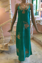 Load image into Gallery viewer, green  silk slip dress