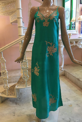 green  silk slip dress