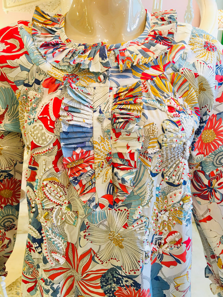 Leaves of Grass, New York Liberty print Bishop Court printed cotton dress