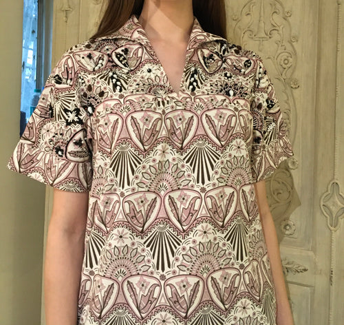 Leaves of Grass, New York Fabiane Liberty print short sleeve dress, can be done with long sleeves.