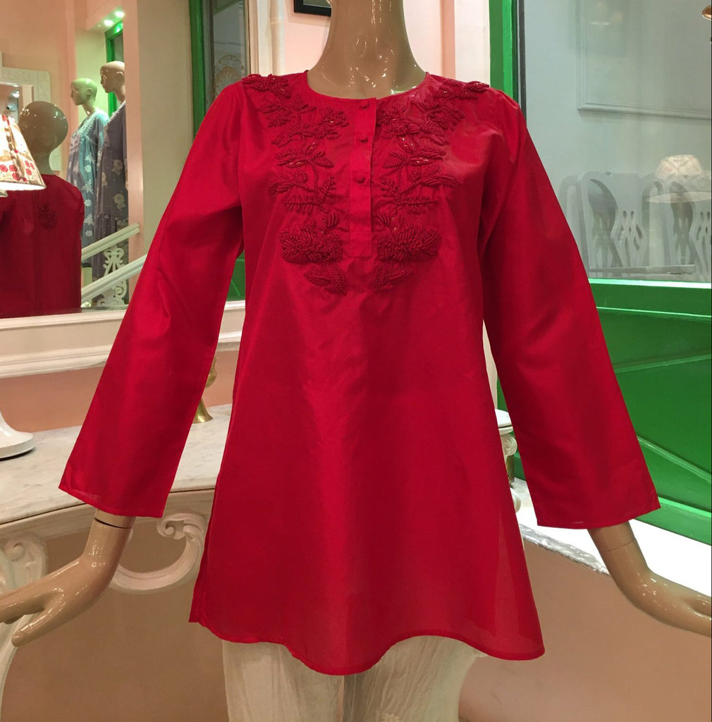 Leaves of Grass, New York Red Silk tunic