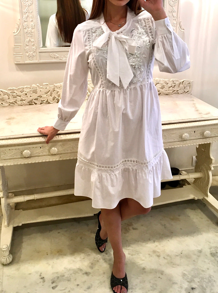 Debussy hand beaded lace cotton dress