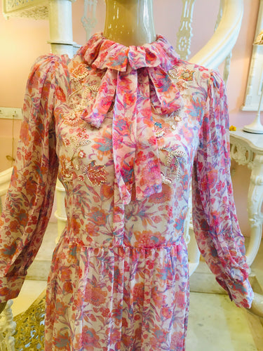 Leaves of Grass, New York Southampton printed silk chiffon dress