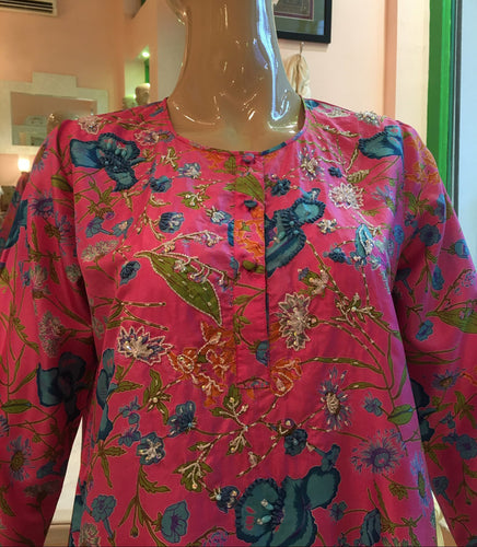 Leaves of Grass, New York Cherry Blossom printed silk Tunic