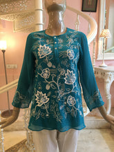 Load image into Gallery viewer, silk chiffon turquoise blue tunic,