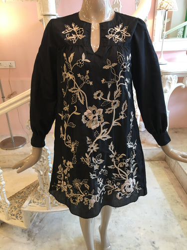 Black and beige hand embroidery dress