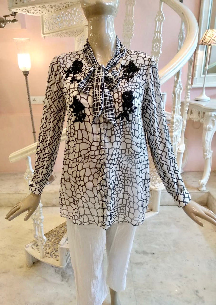Ethereal French lace chiffon blouse