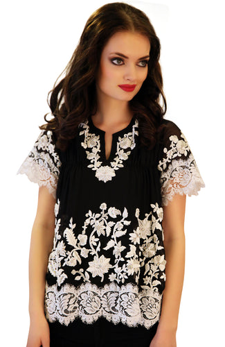 French lace silk chiffon blouse