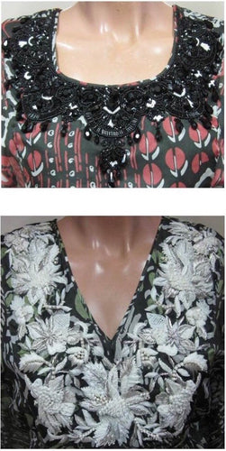 Leaves of Grass, New York Crete floral Italian chiffon kaftan (right)