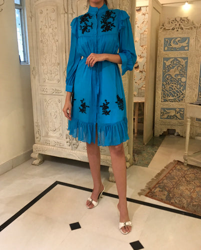Leaves of Grass, New York Seizieme French lace silk chiffon dress