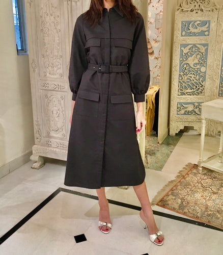 Leaves of Grass, New York Goodwood utilitarian trench dress in Dark grey