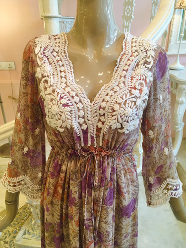 Leaves of Grass, New York Aria printed silk chiffon maxi