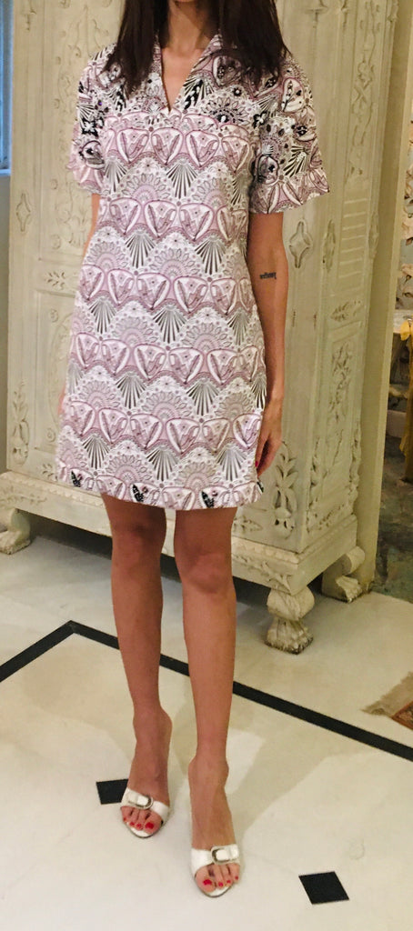 Leaves of Grass, New York Fabiane Liberty print short sleeve dress, can be done with long sleeves.
