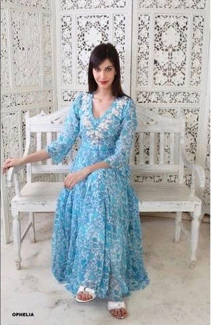 hand embroidered maxi V neck