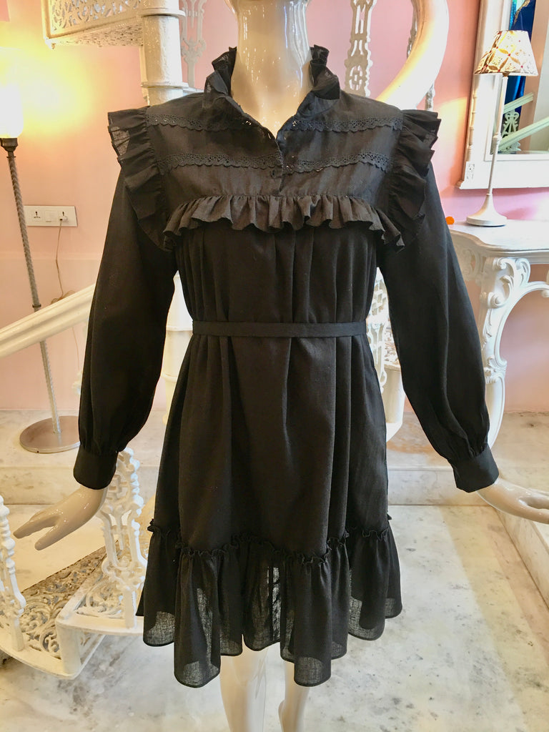 Black lace cotton dress
