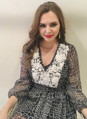 Leaves of Grass, New York Geometric Crete silk chiffon dress