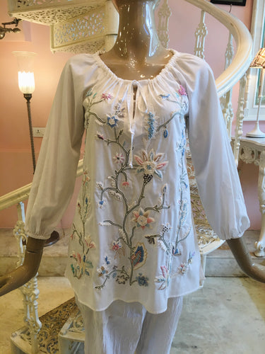 Multi floral white cotton blouse 