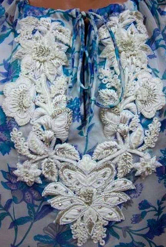 Leaves of Grass, New York Tova french lace and chiffon drawstring off shoulder top