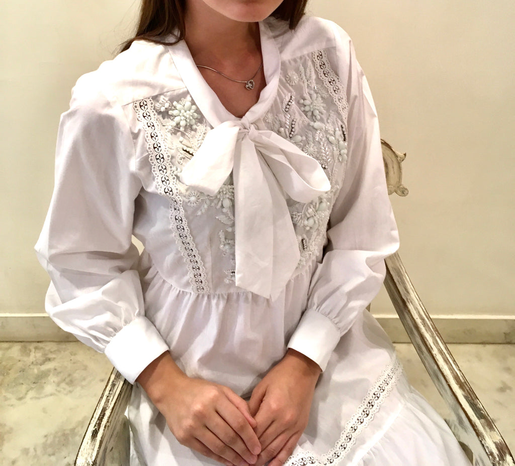 Debussy hand beaded lace cotton dress
