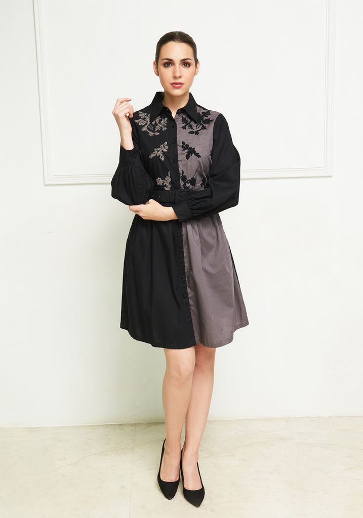 Leaves of Grass, New York Cagliari color blocked cotton dress