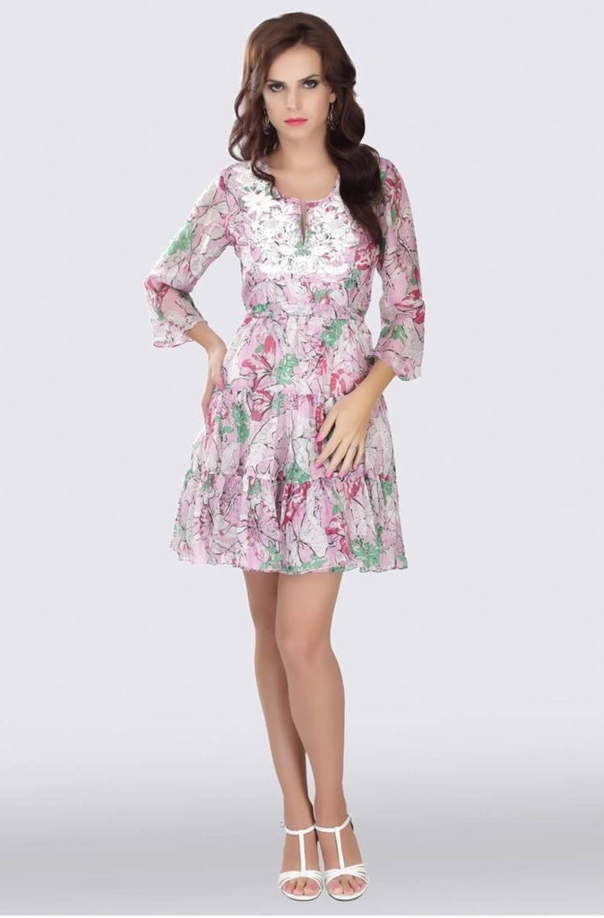 Italian pink silk chiffon, tiered dress