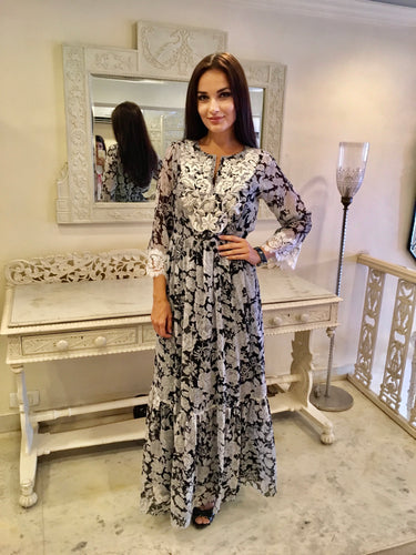 Montenapoleone silk chiffon maxi with French lace