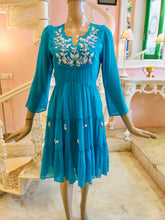 Load image into Gallery viewer, turquoise blue silk chiffon dress 