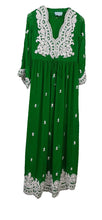 Load image into Gallery viewer, lush green silk chiffon hand embroidered maxi