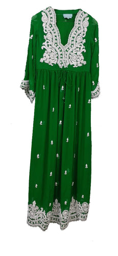 lush green silk chiffon hand embroidered maxi