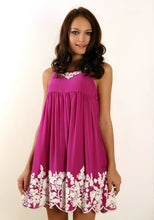 Load image into Gallery viewer, magenta silk chiffon hand embroidered flowy dress
