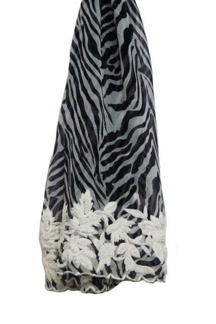 Zebra printed chiffon floral scarf