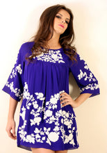 Load image into Gallery viewer, purple silk dress with white hand embroidery